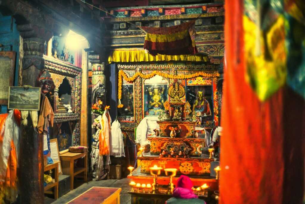 a shrine with a large statue